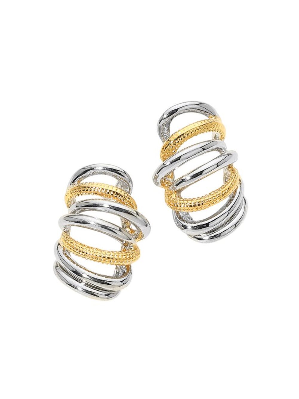 Tigerstars Two Tone Metal Sculptural interlocking Loop Statement Earrings